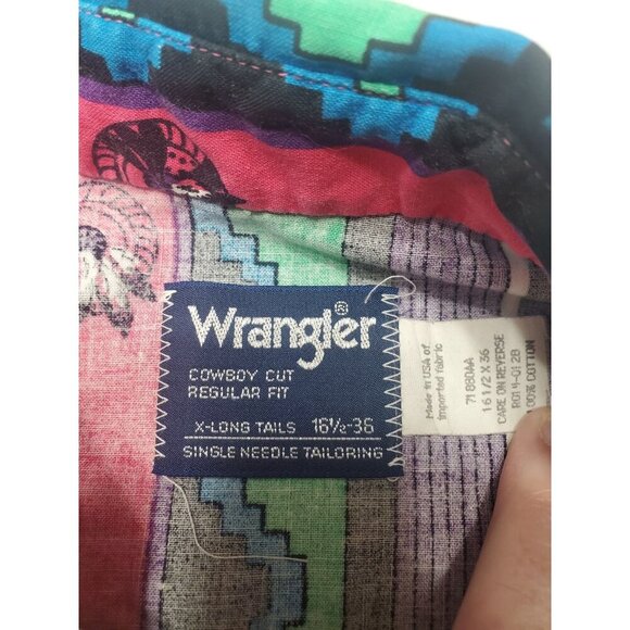Wrangler Brushpopper Shirt Sz Xlong Tails 16.5-36 Striped Native American Aztec - Picture 11 of 16